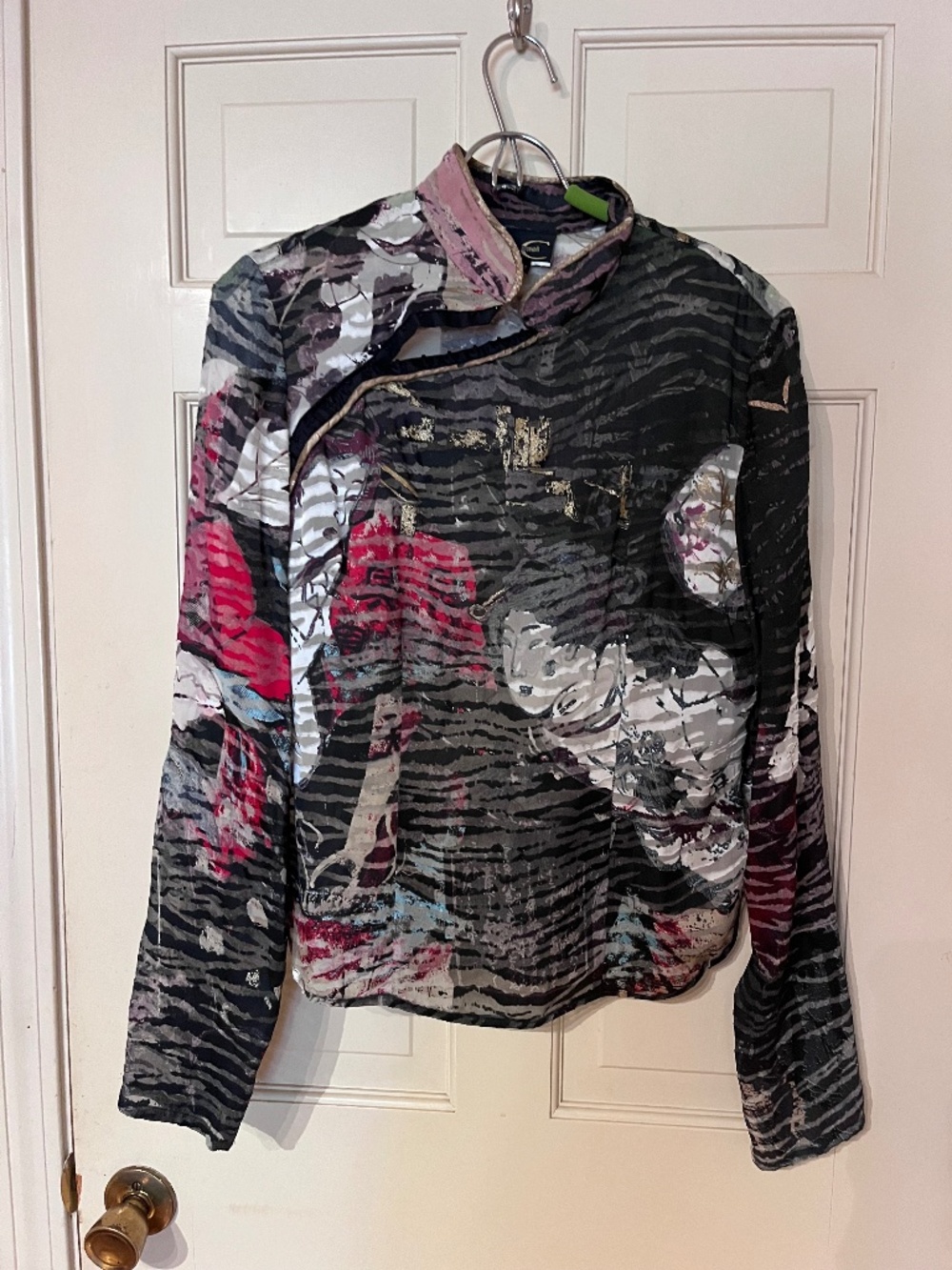 Just Cavalli vintage oriental asian sheer long sleeves art sheer top